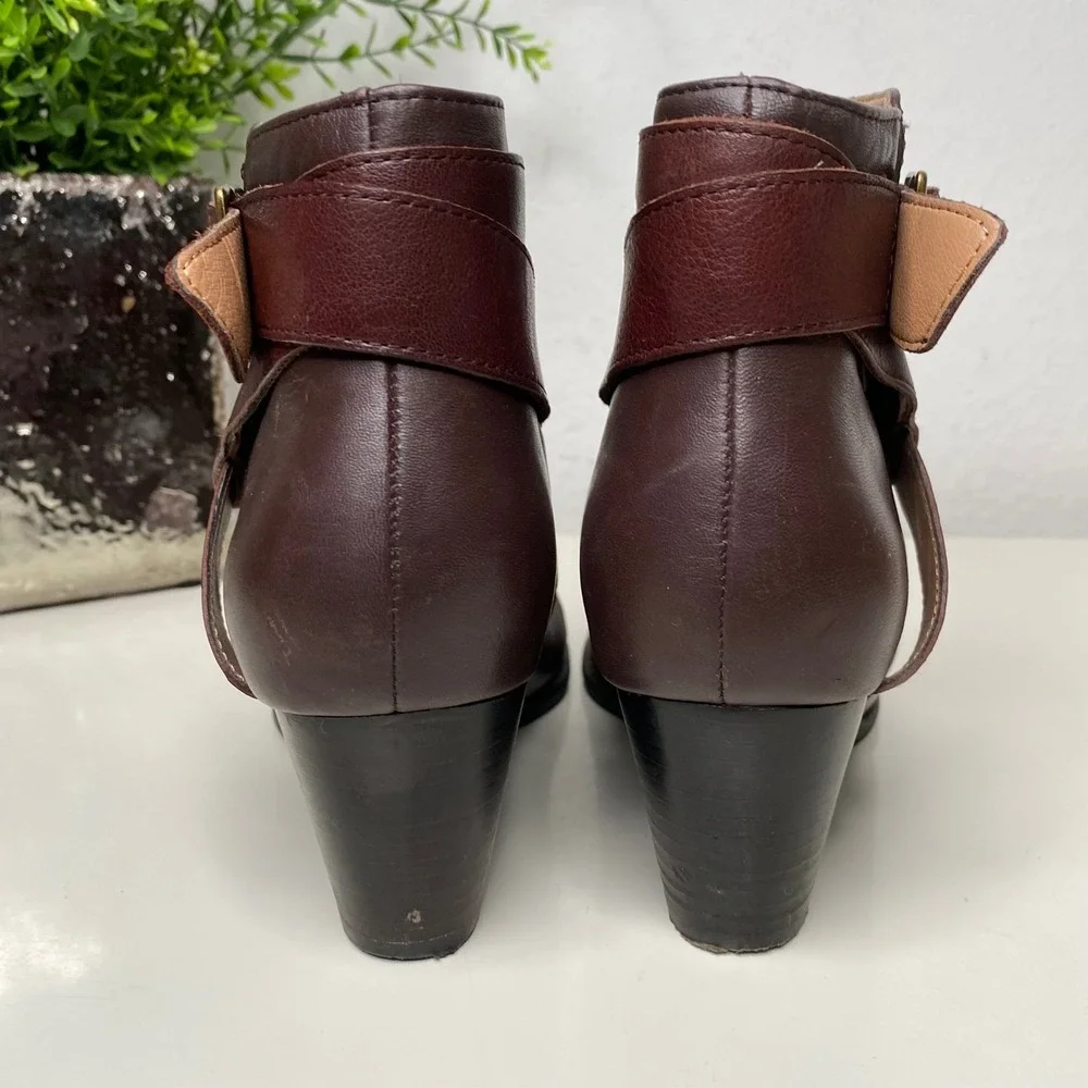 Vionic Trinity Burgundy Leather Ankle Boots‎ Side Zip Cottagecore Size 9